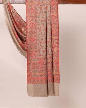 amritsar supersoft floral print woolen kashmiri jaal border shawl