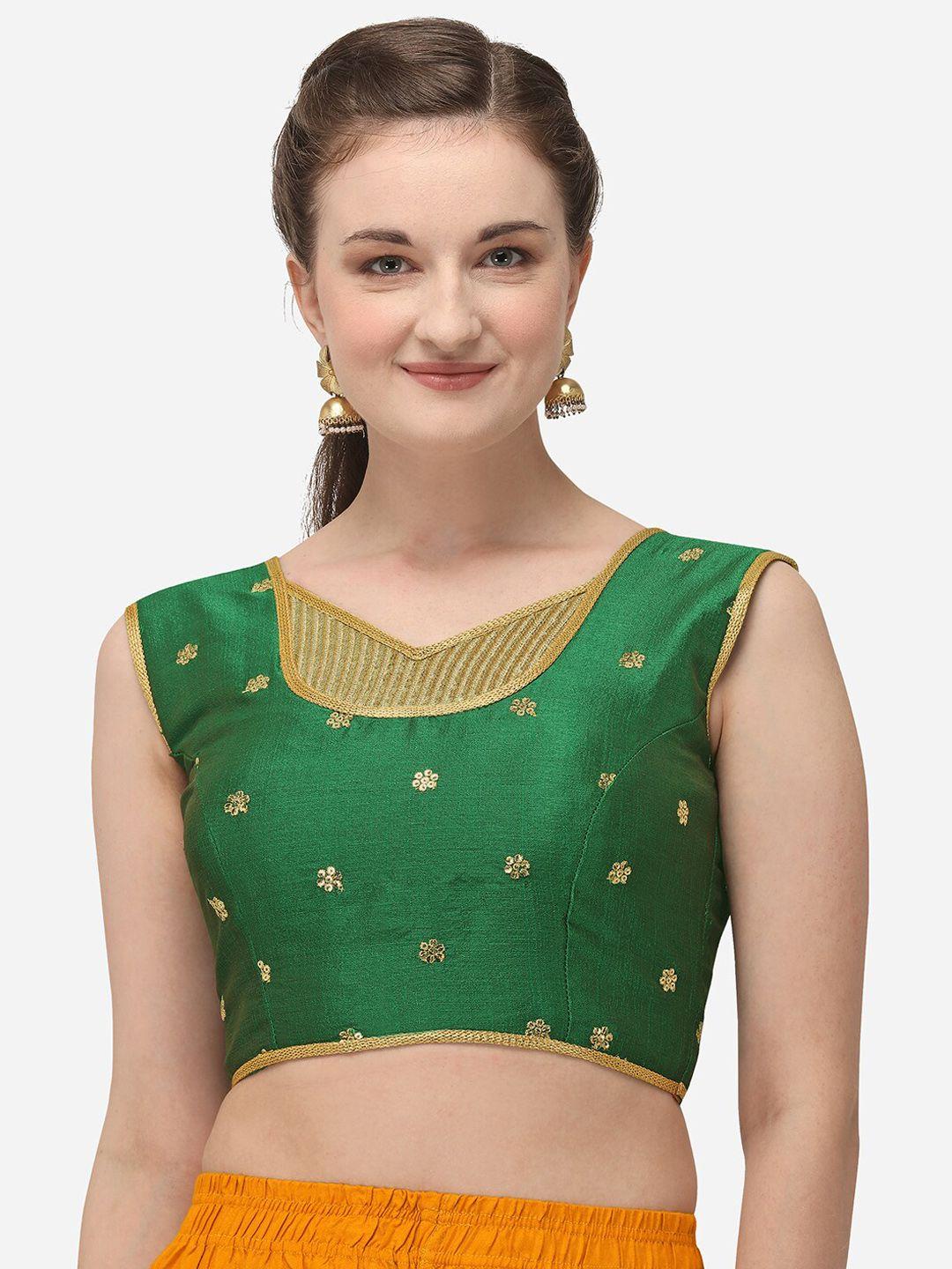 amrutam fab women green & gold-coloured embroidered phantom silk saree blouse