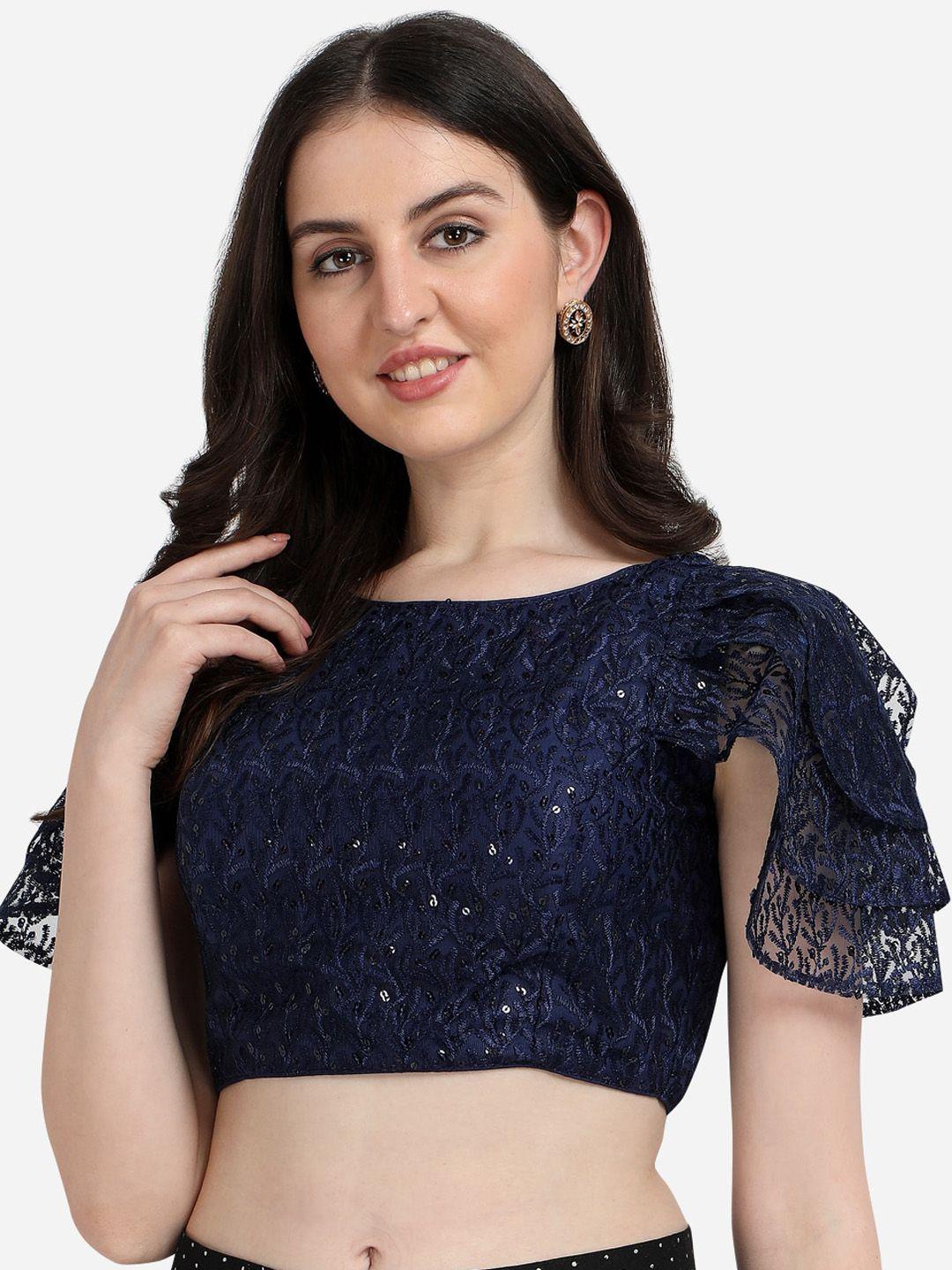 amrutam fab women navy blue embroidered saree blouse