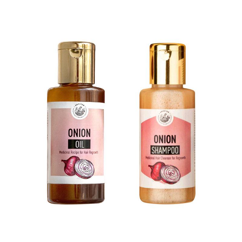 amrutam onion hair care combo oil + shampoo