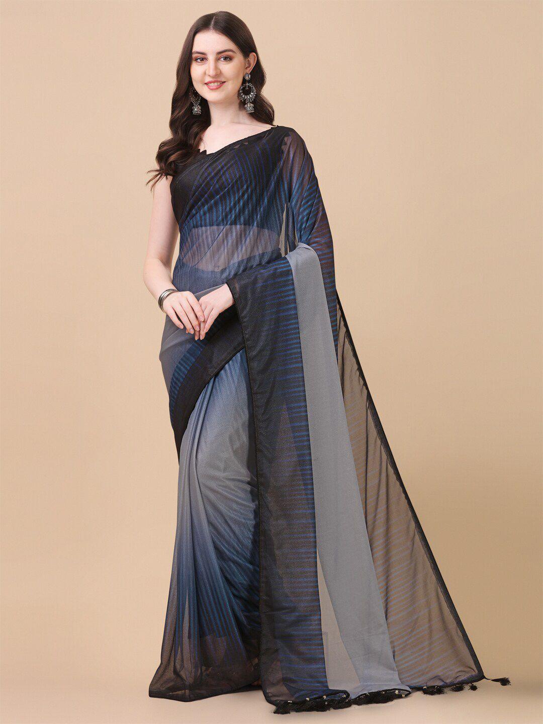 amrutam fab blue & black striped ombre saree