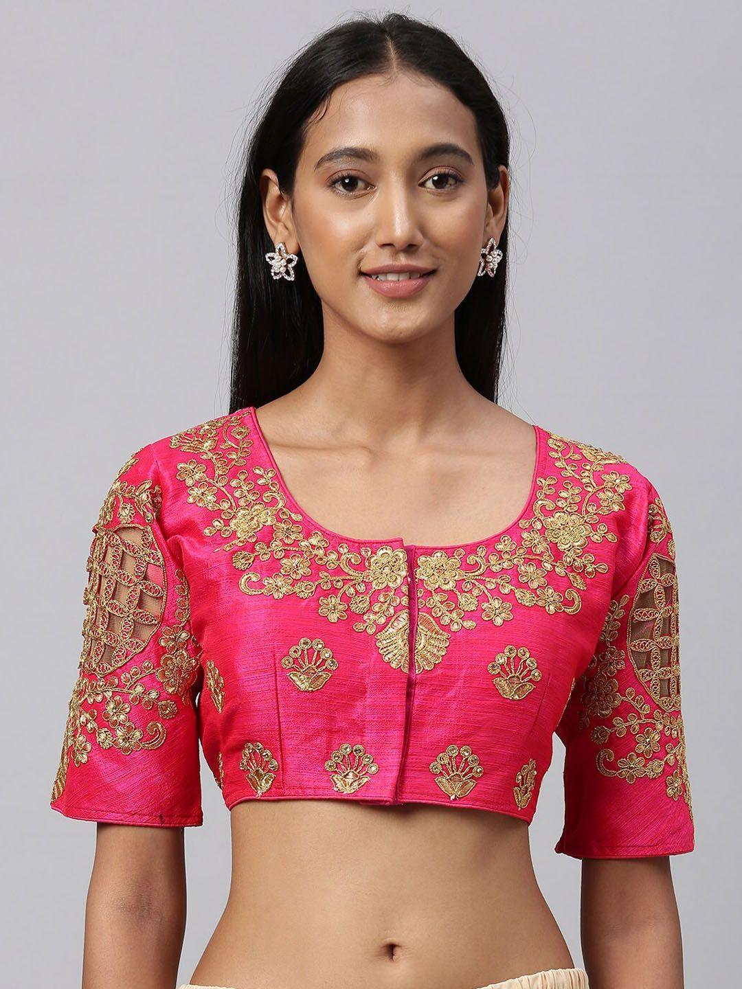 amrutam fab embroidered round neck saree blouse