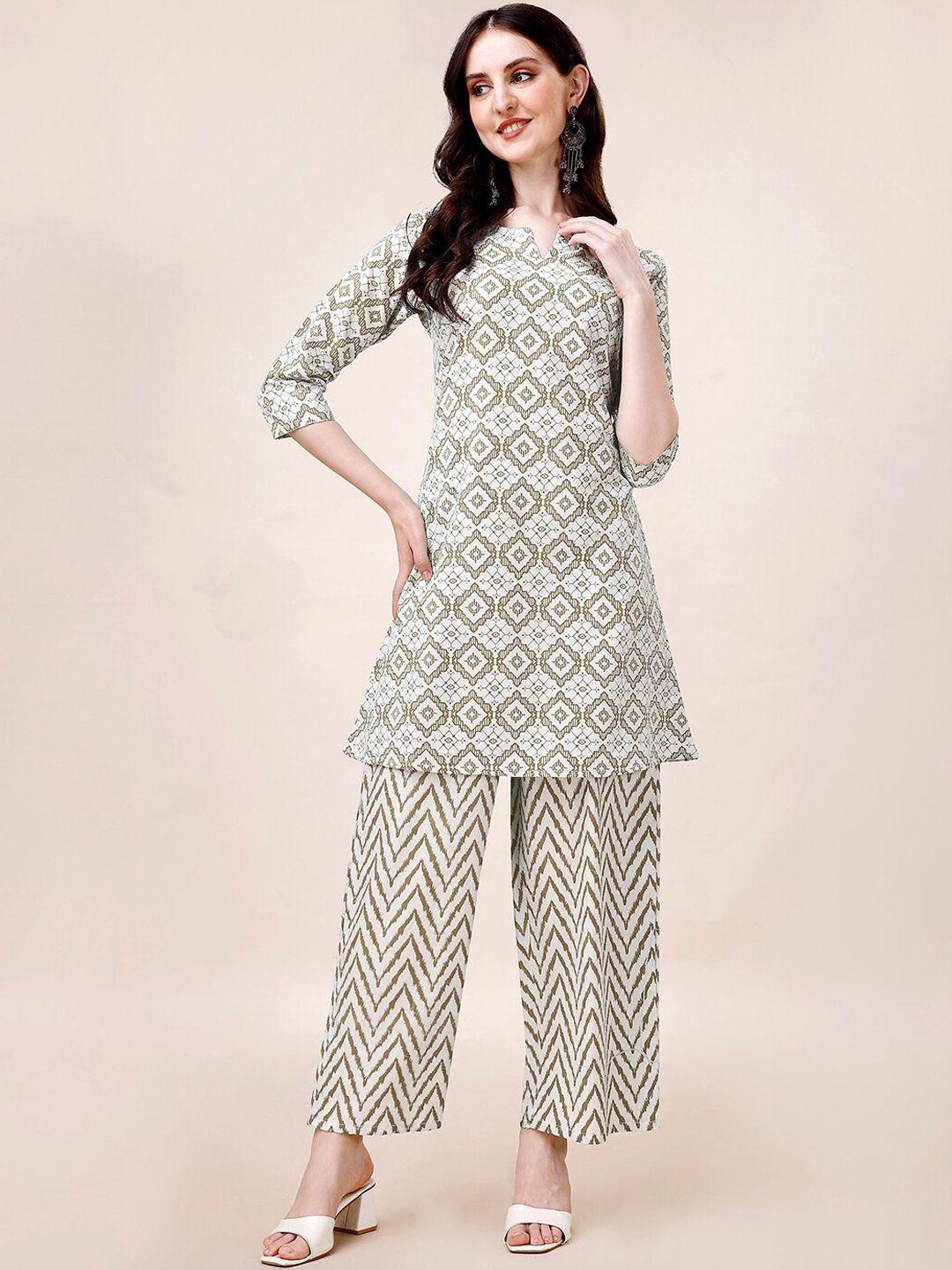amrutam fab ethnic motifs printed pure cotton a-line kurti with palazzos