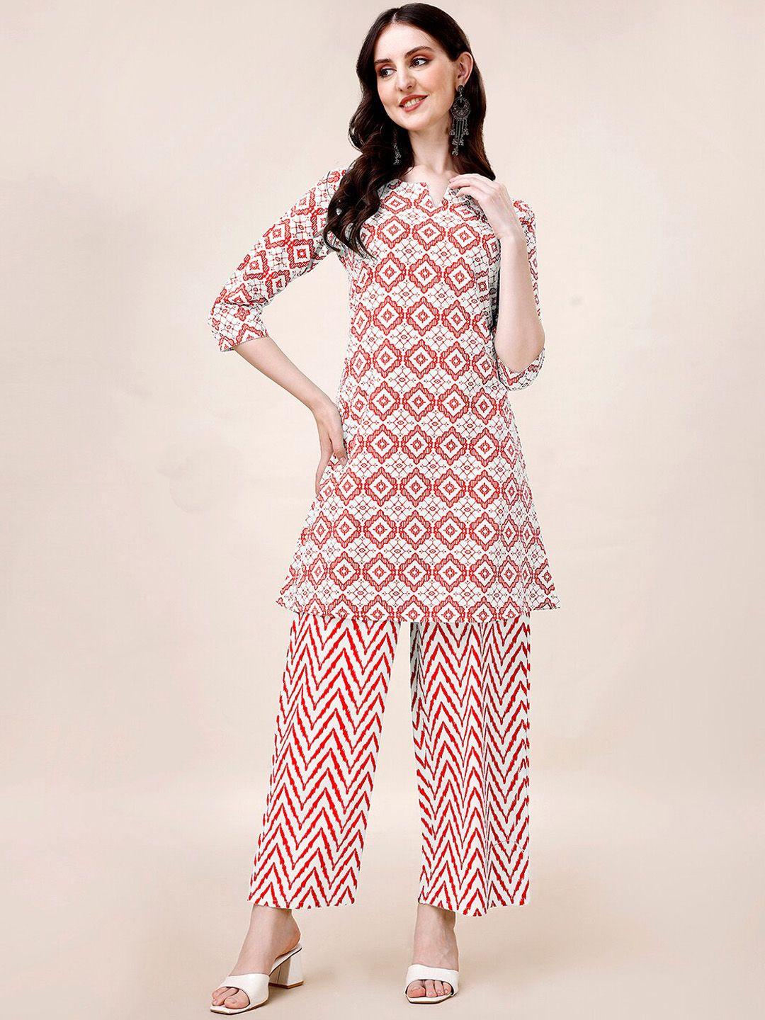 amrutam fab ethnic motifs printed pure cotton jacquard weave straight kurti with palazzos