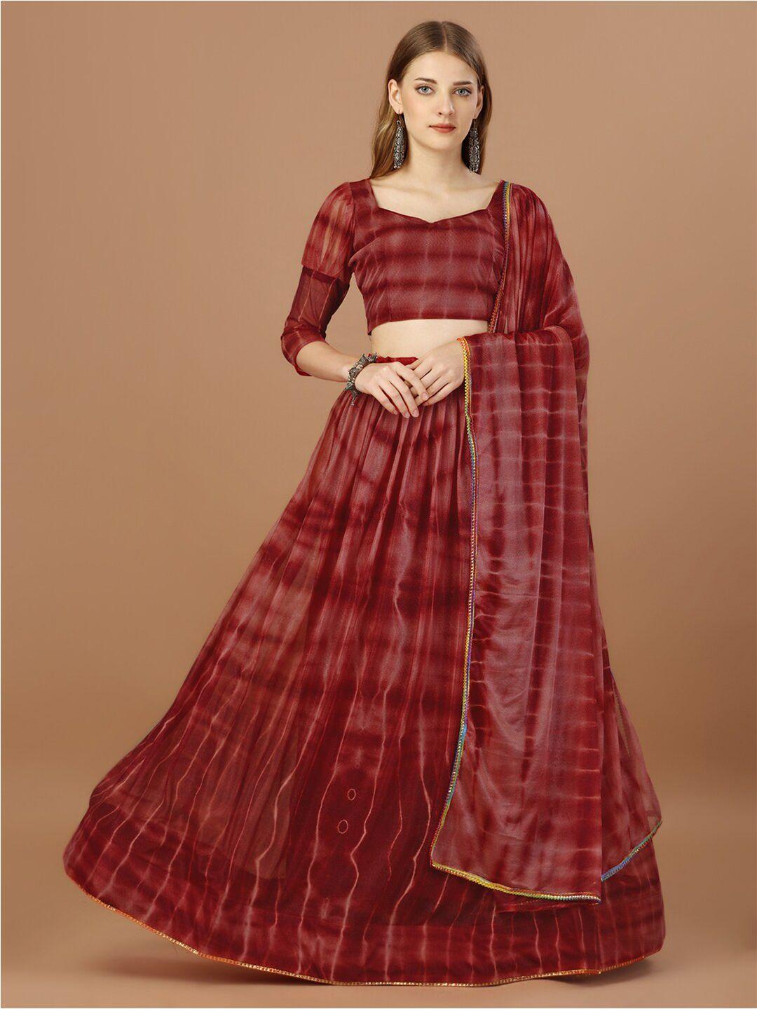 amrutam fab maroon & gold-toned printed semi-stitched lehenga & unstitched blouse with dupatta