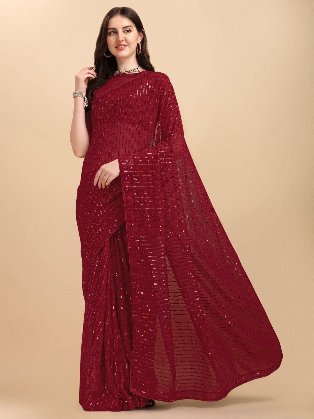 amrutam fab maroon embellished sequinned pure georgette saree