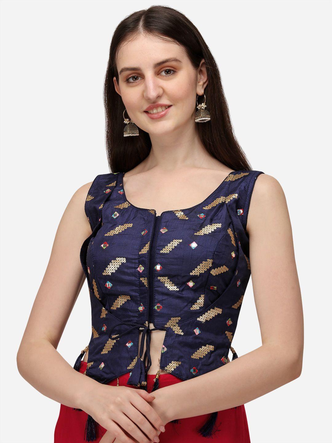 amrutam fab navy blue embellished silk saree blouse