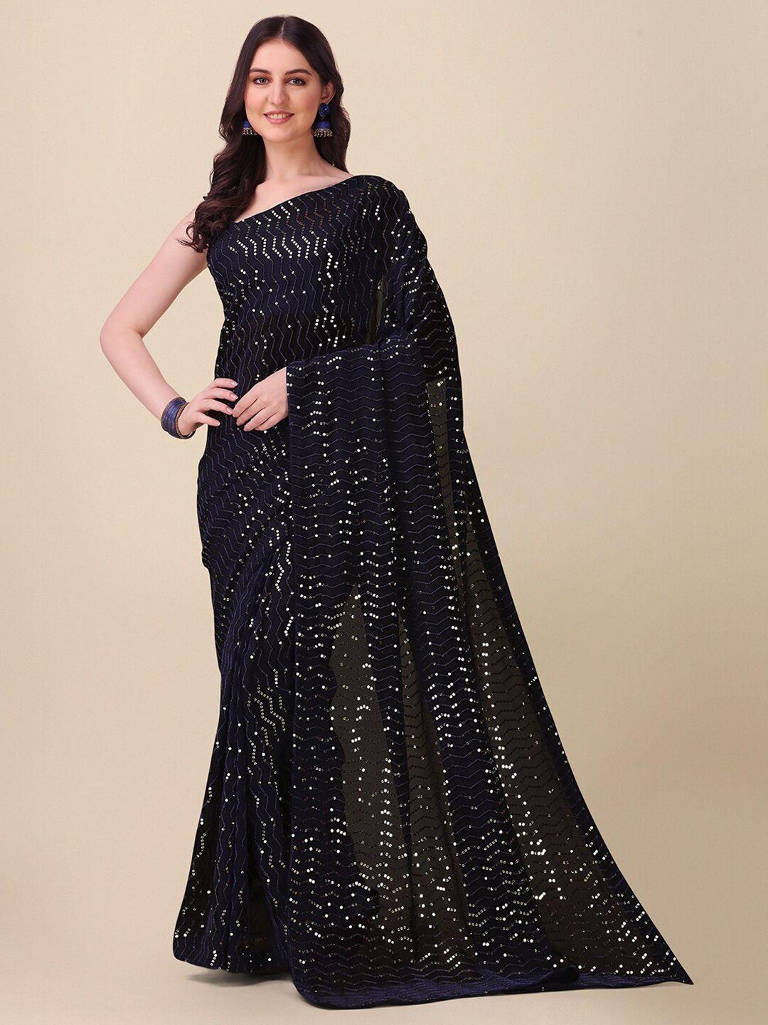 amrutam fab navy sequinned pure georgette saree