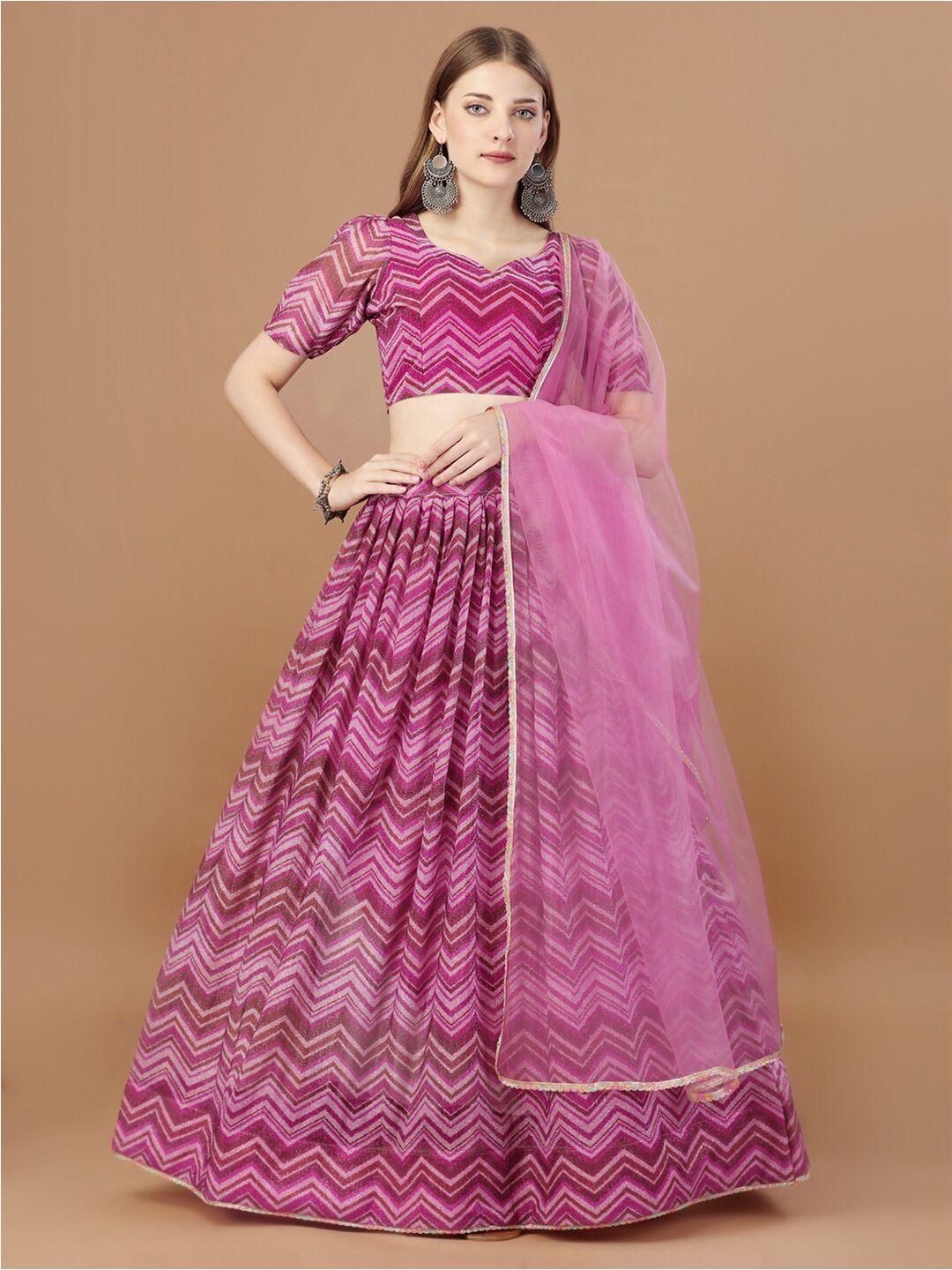 amrutam fab pink & white printed semi-stitched lehenga & unstitched blouse with dupatta