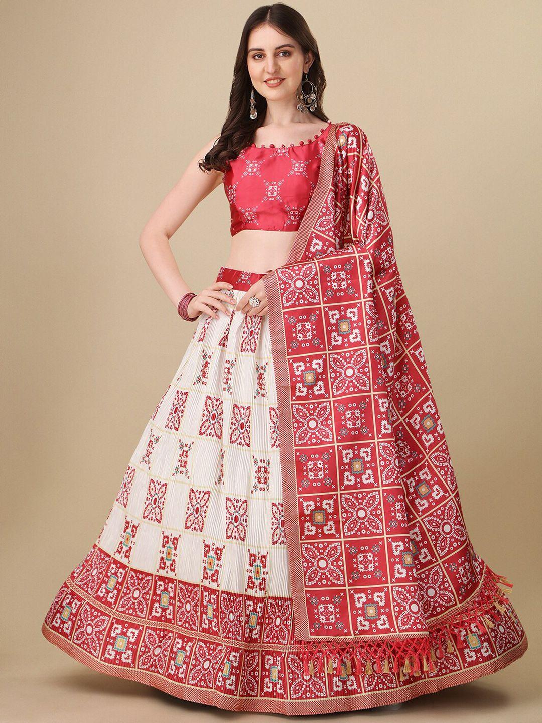 amrutam fab printed semi-stitched satin crush lehenga choli with dupatta