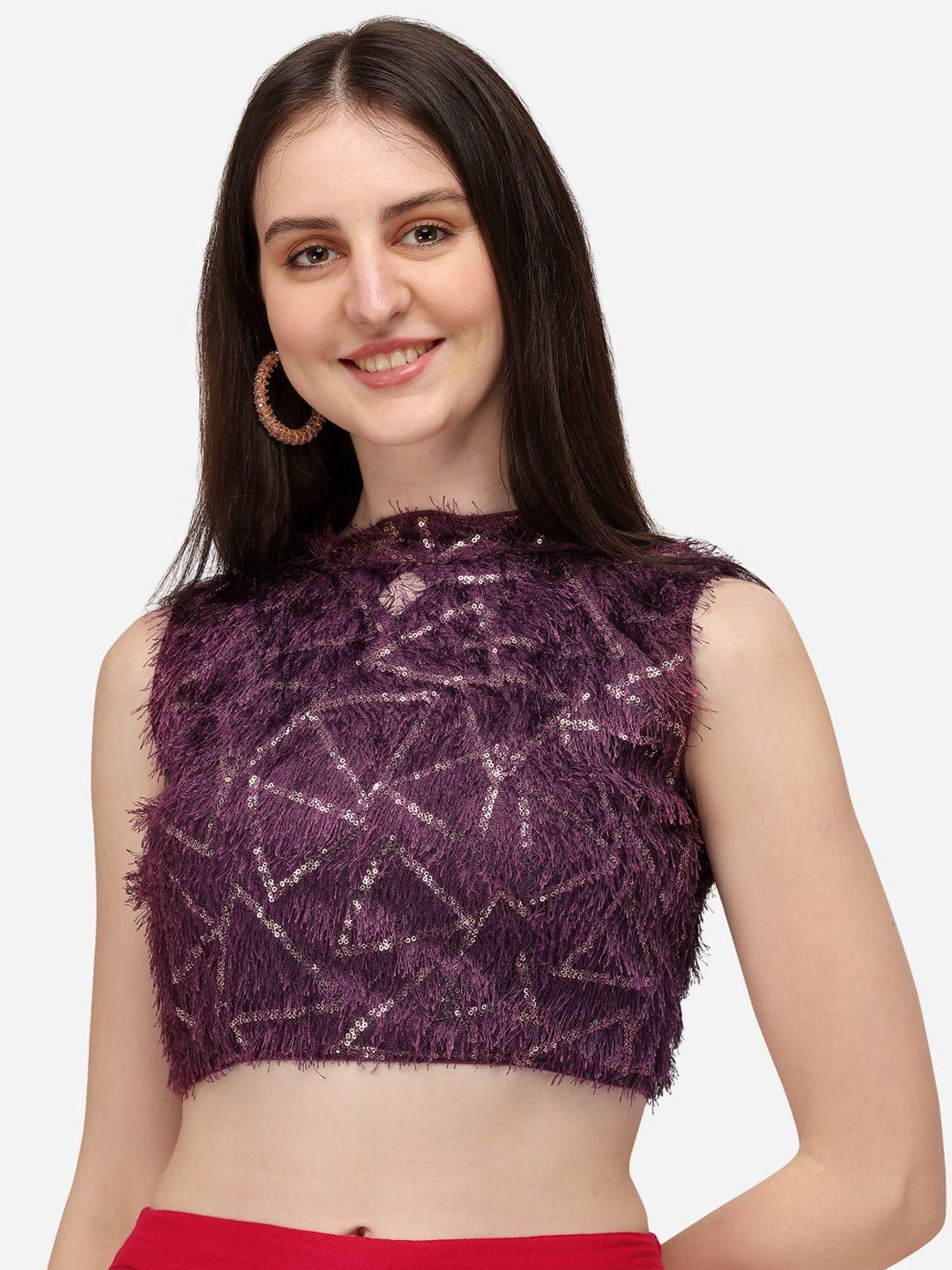 amrutam fab purple embellished & sequined silk saree blouse