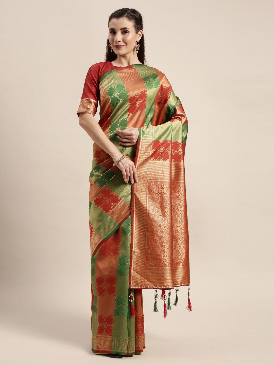 amrutam fab red & gold-toned silk blend woven design banarasi saree