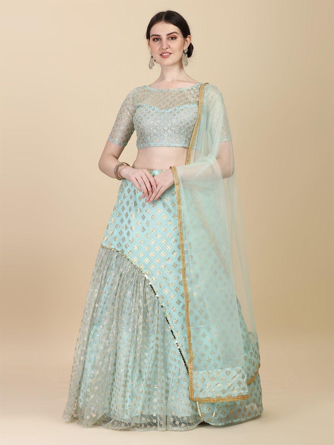 amrutam fab sea green & gold sequinned semi-stitched lehenga & unstitched blouse