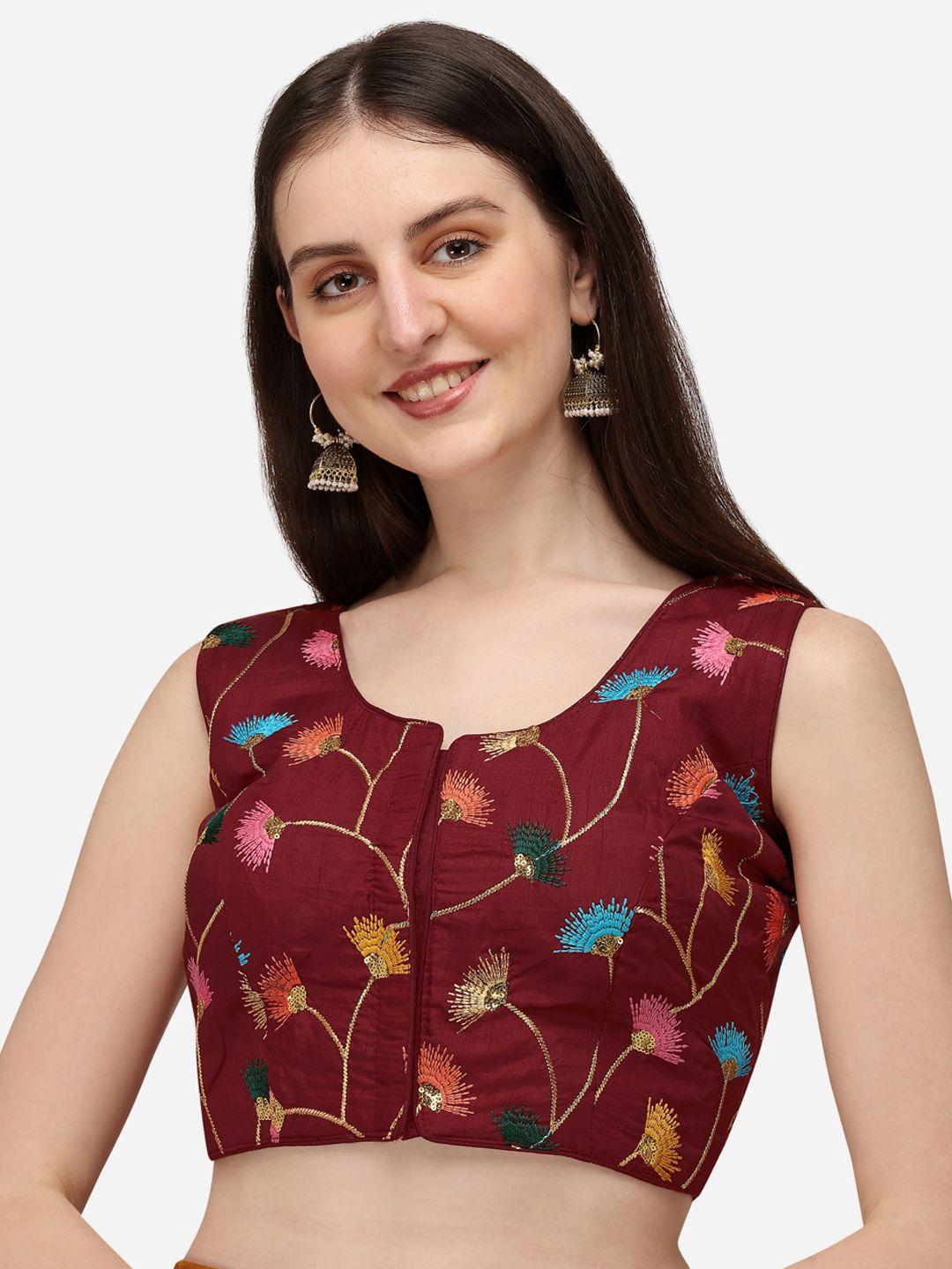 amrutam fab silk embroidered round neck saree blouse