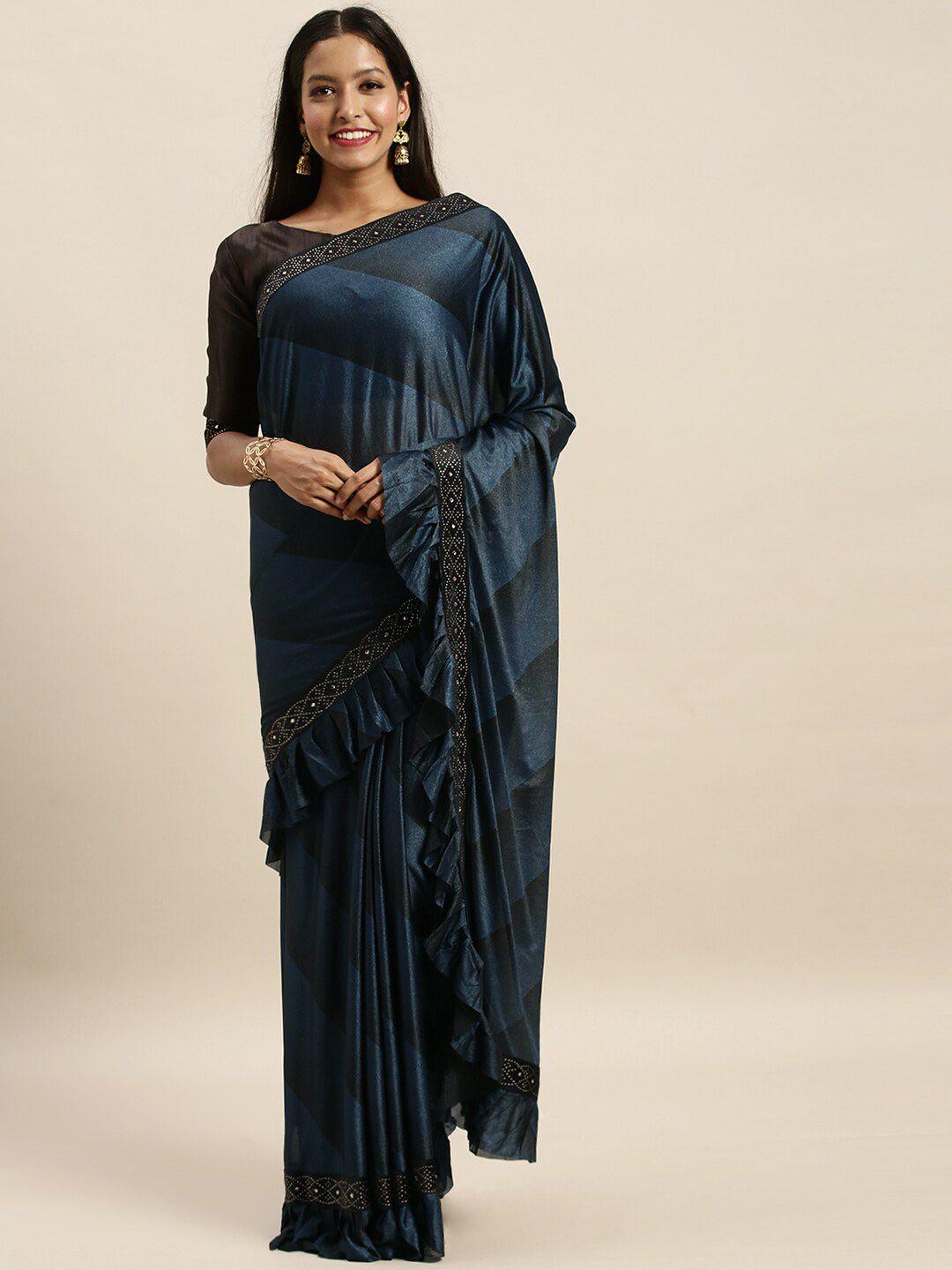 amrutam fab striped beads and stones ruffles saree