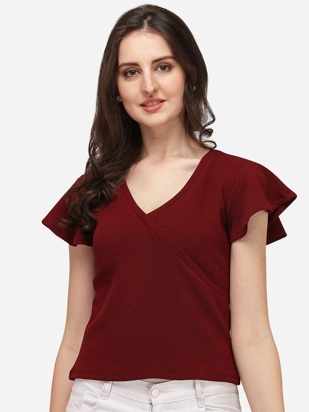 amrutam fab v-neck flutter sleeves crepe regular top