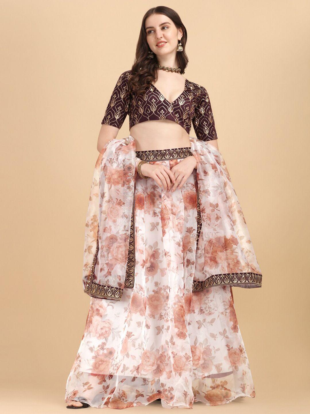 amrutam fab white & pink semi-stitched lehenga & unstitched blouse with dupatta