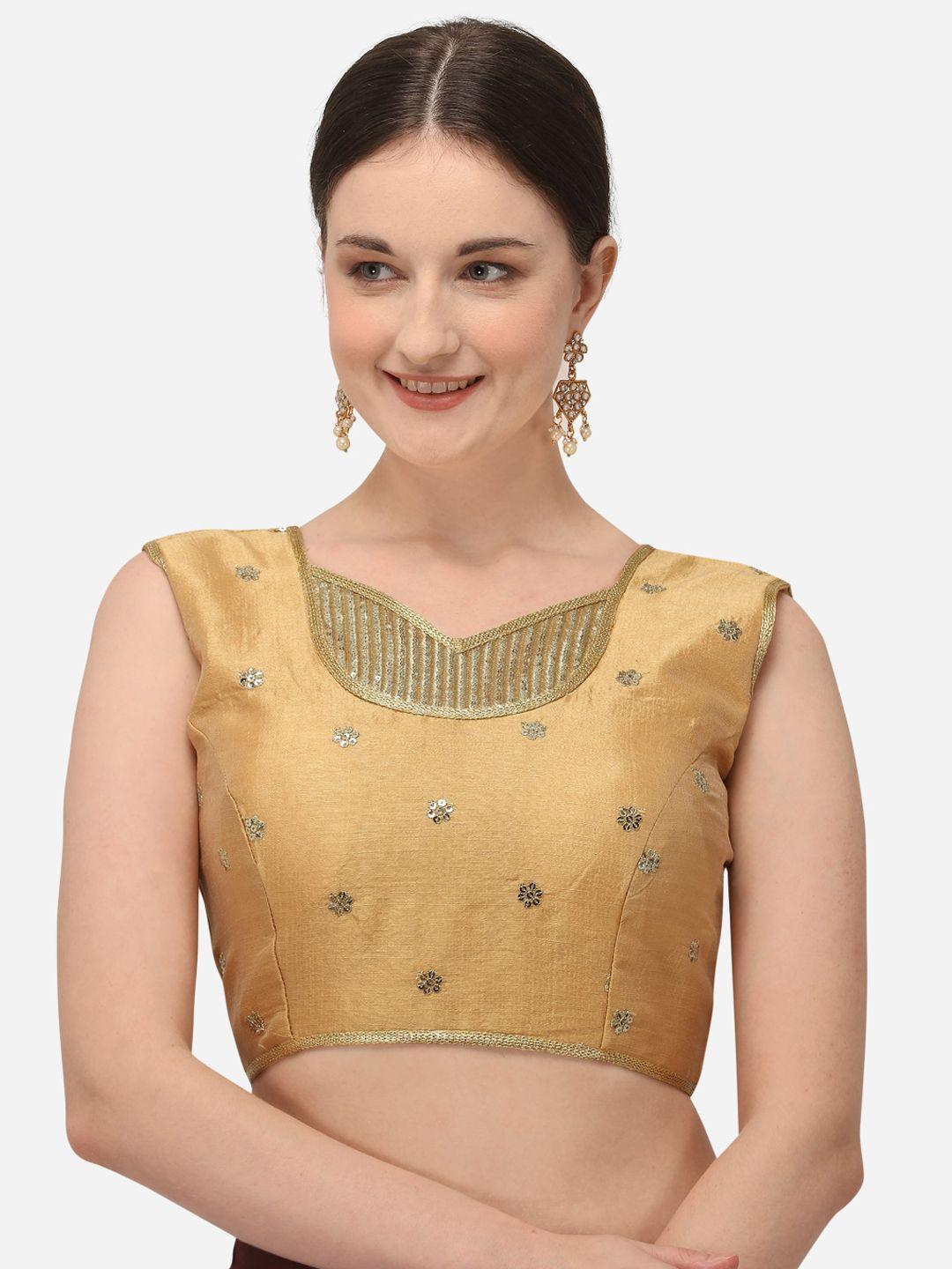 amrutam fab women beige & gold-coloured embroidered raw silk saree blouse