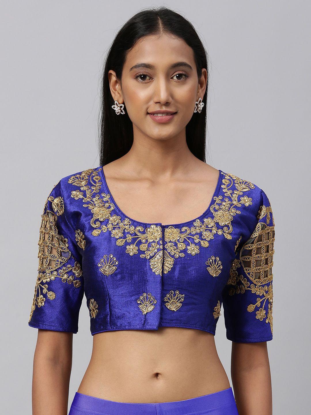 amrutam fab women blue embroidered saree blouse