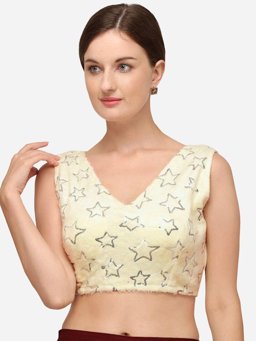 amrutam fab women cream embellished saree blouse