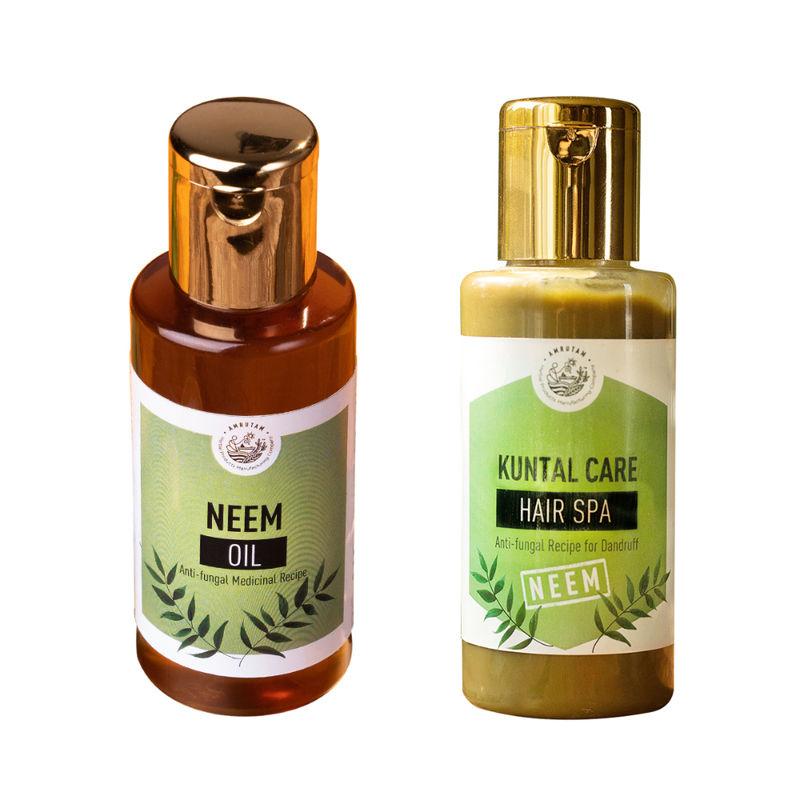 amrutam itchy scalp & dandruff combo - neem oil + kuntal care hair spa