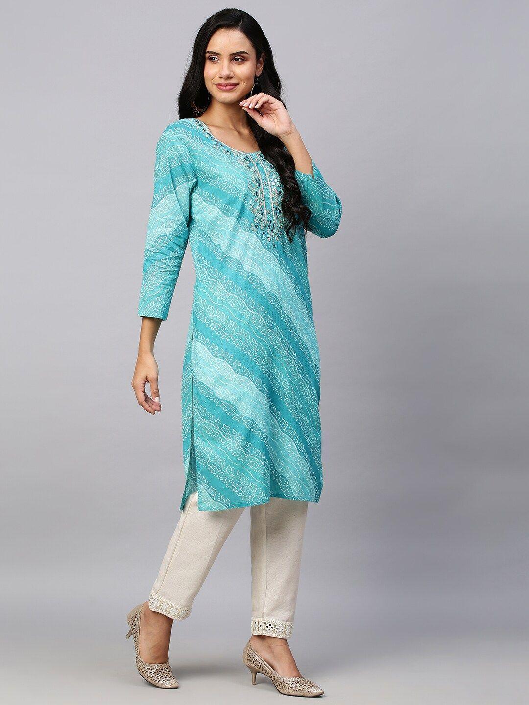 amrutvarsha creation bandhani embroidered thread work straight kurta