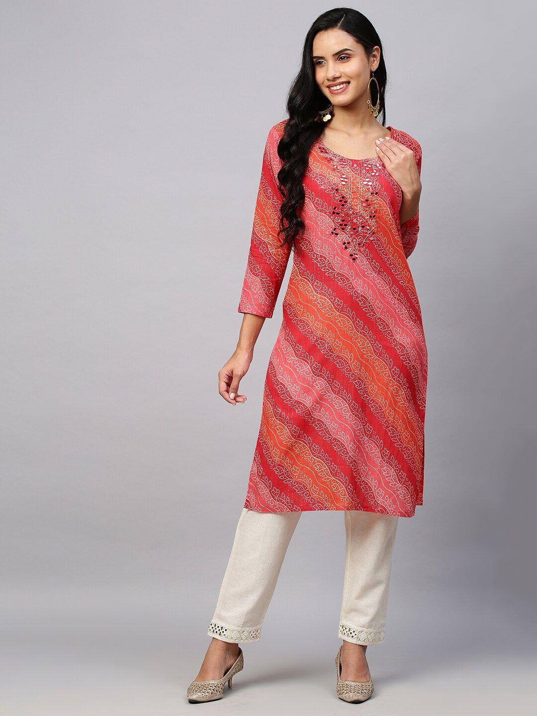 amrutvarsha creation bandhani embroidered thread work straight kurta