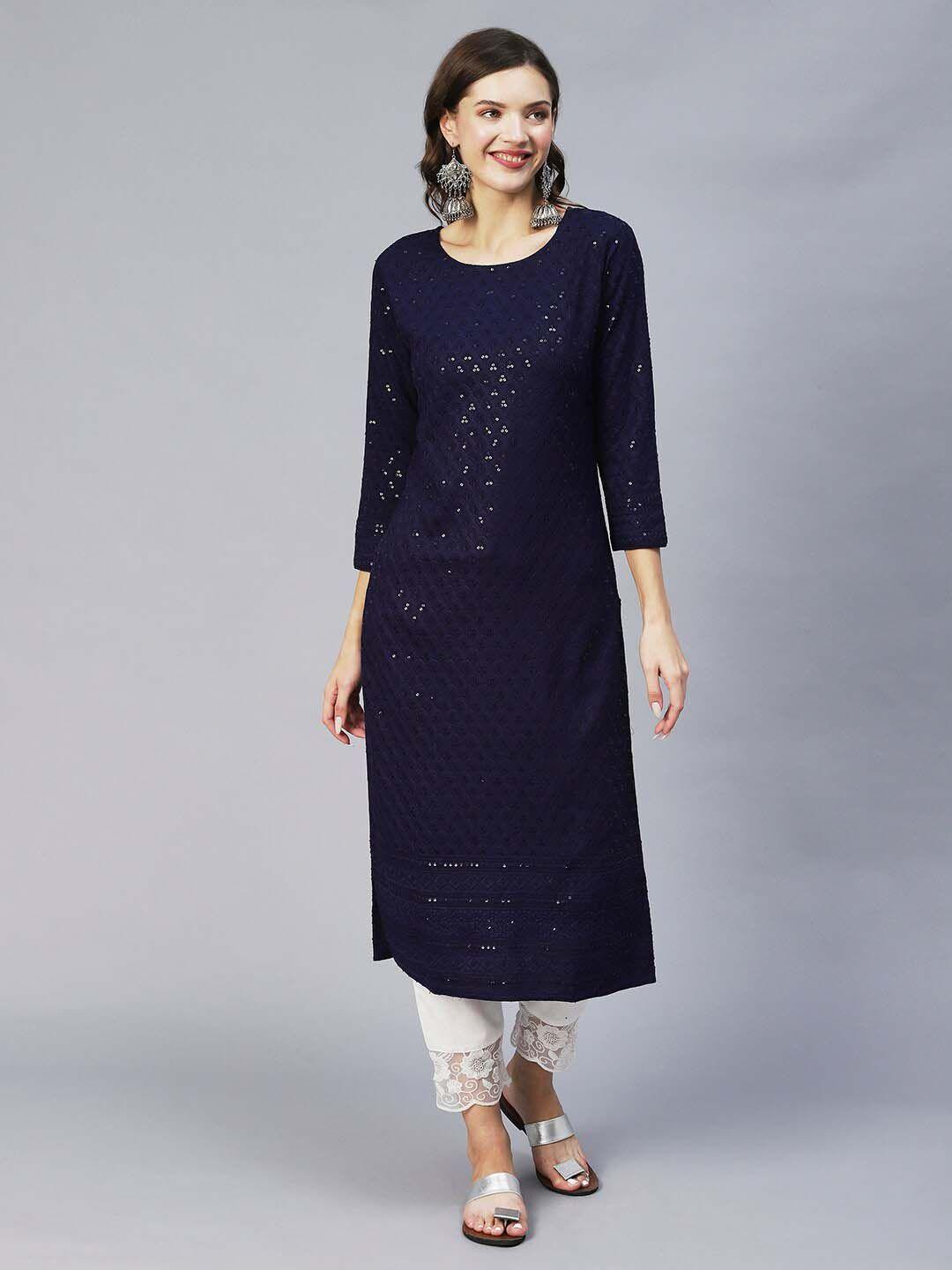 amrutvarsha creation embroidered sequinned jacquard straight kurta