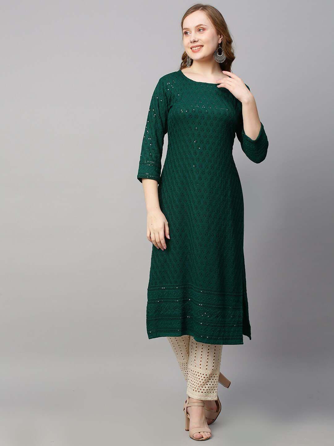 amrutvarsha creation embroidered sequinned jacquard straight kurta