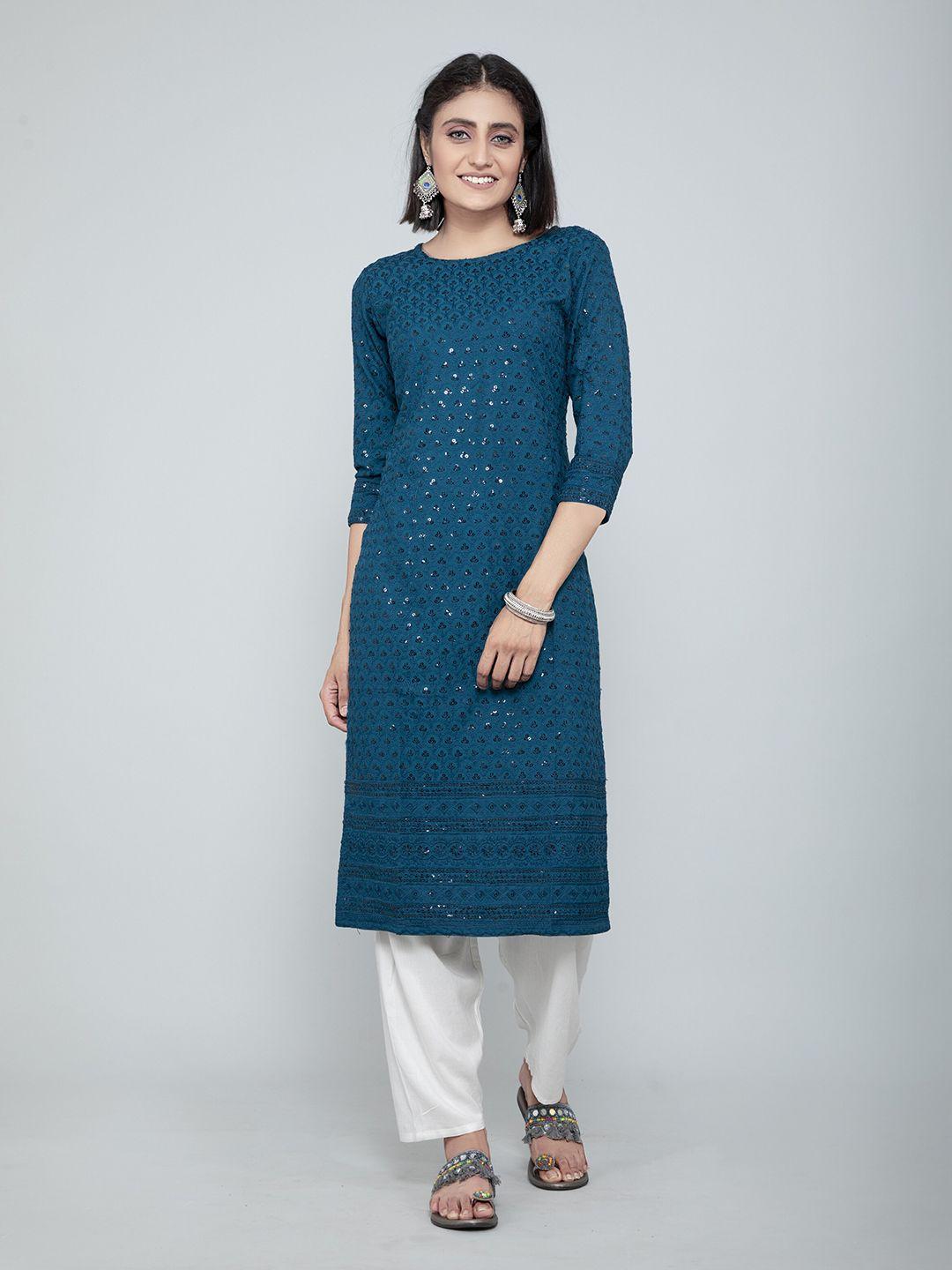 amrutvarsha creation embroidered sequinned jacquard straight kurta