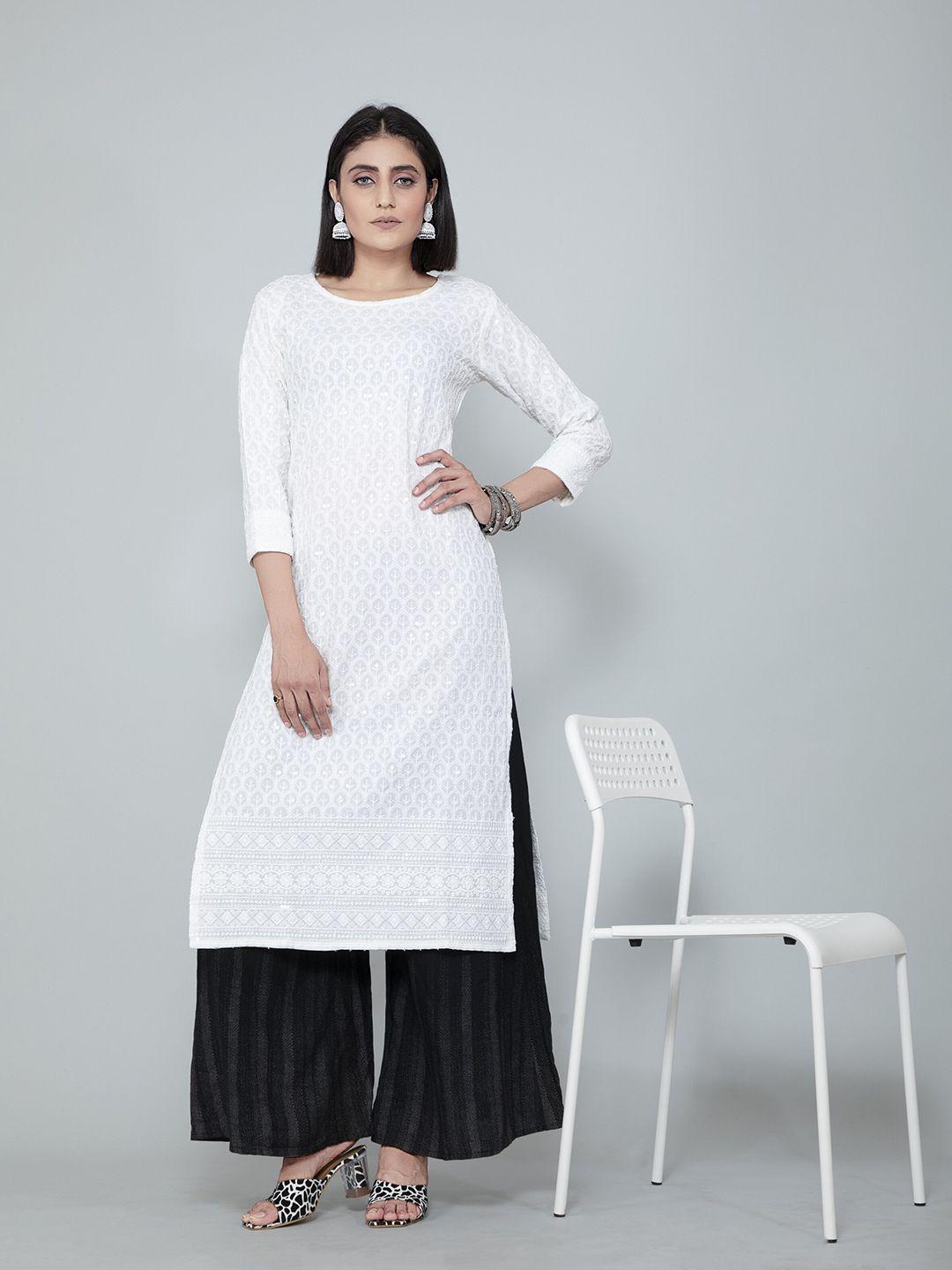 amrutvarsha creation embroidered sequinned jacquard straight kurta