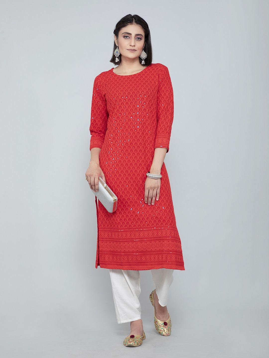 amrutvarsha creation embroidered sequinned jacquard straight kurta