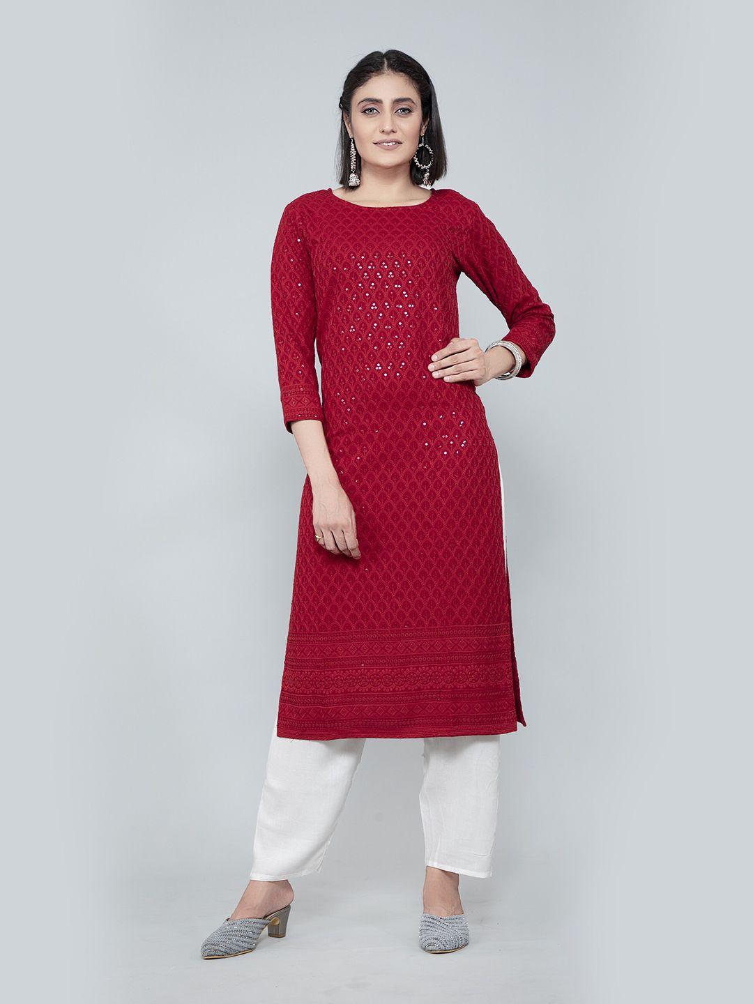 amrutvarsha creation embroidered sequinned jacquard straight kurta