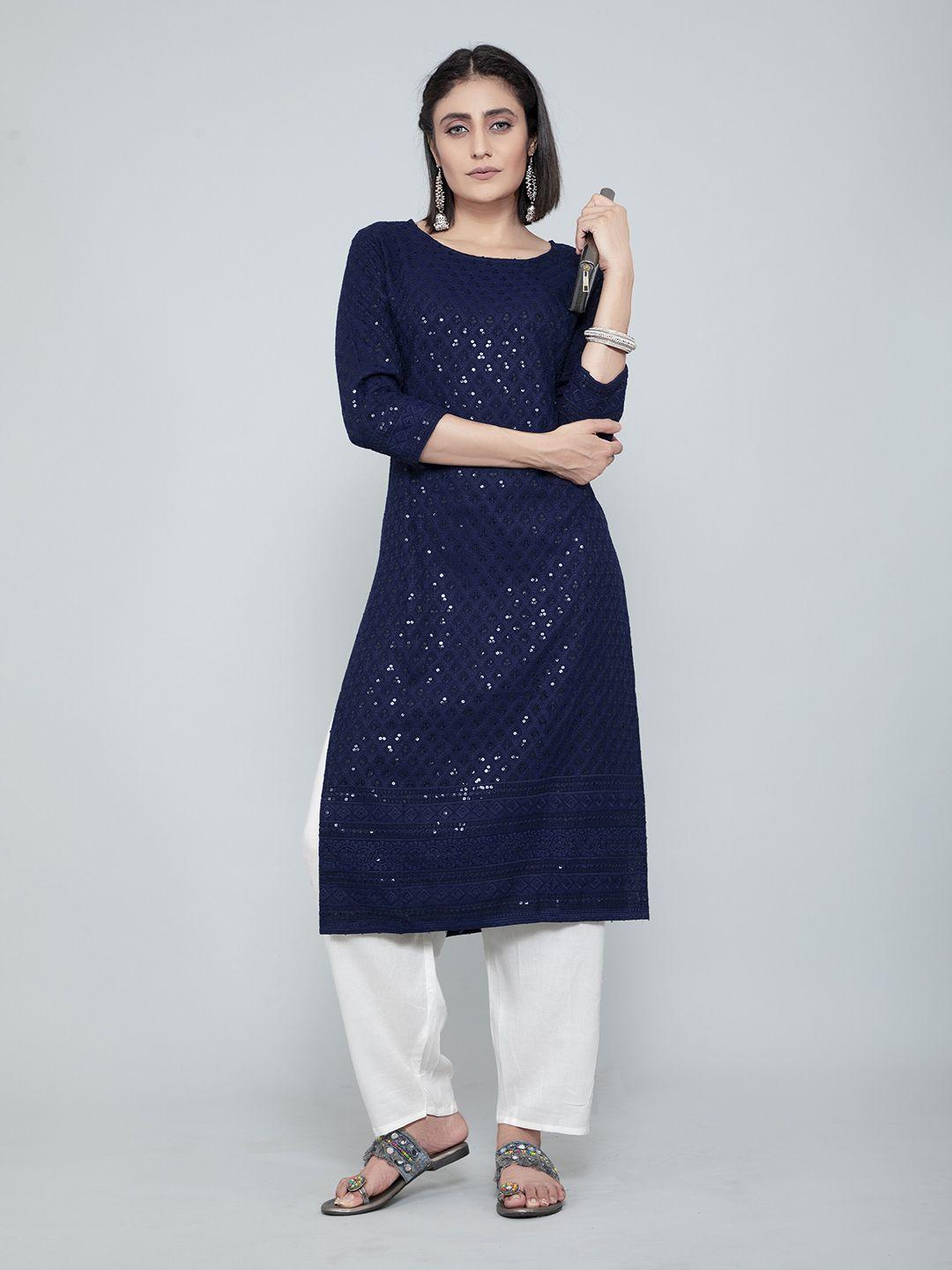 amrutvarsha creation embroidered sequinned jacquard straight kurta