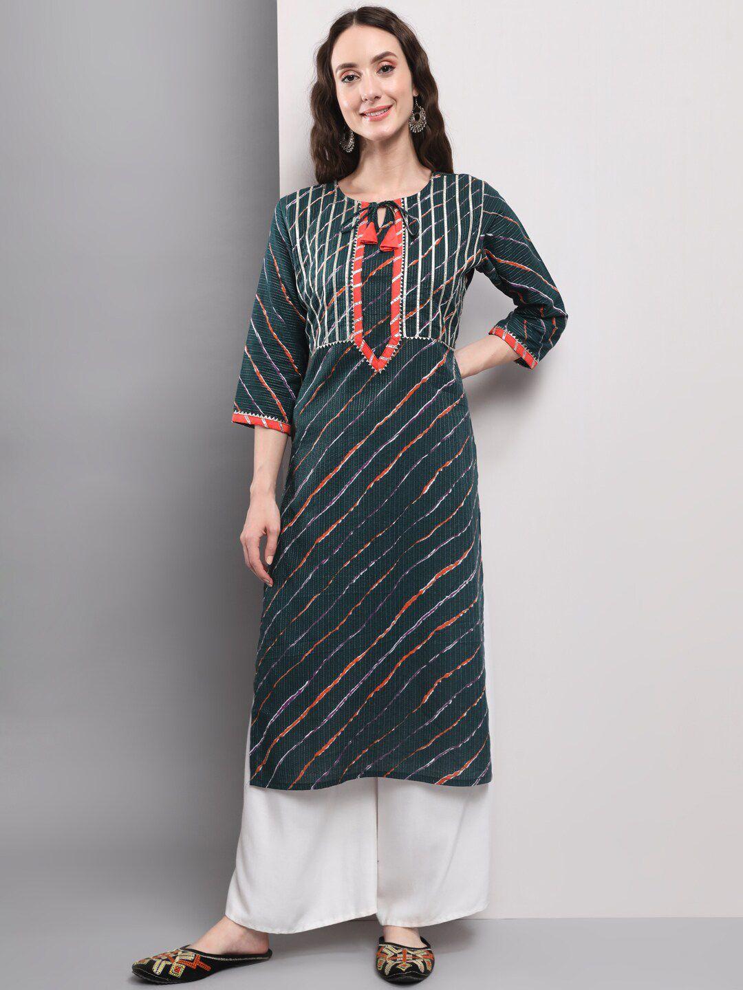 amrutvarsha creation leheriya printed thread work floral straight kurta