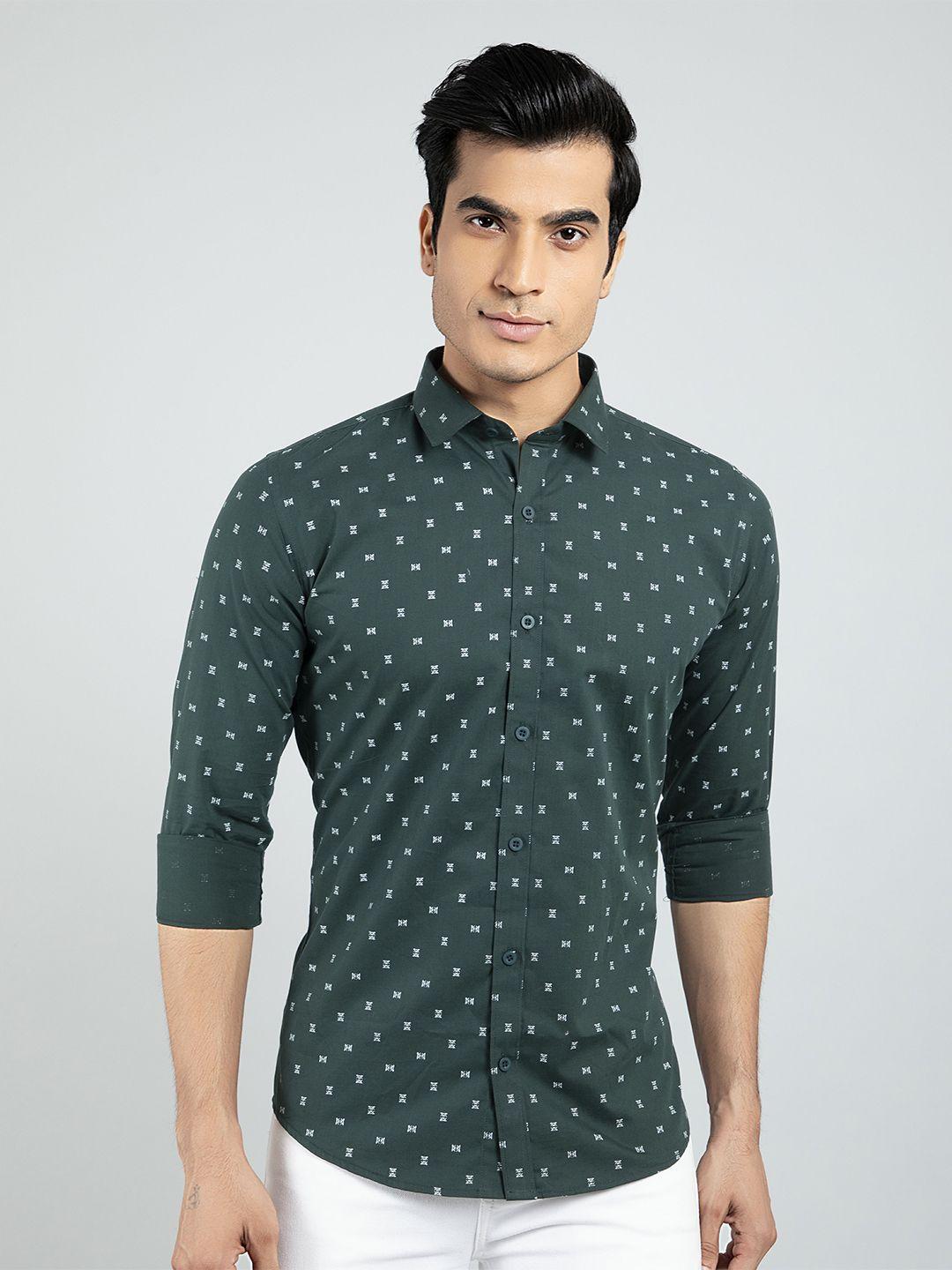 amrutvarsha creation men green printed casual shirt