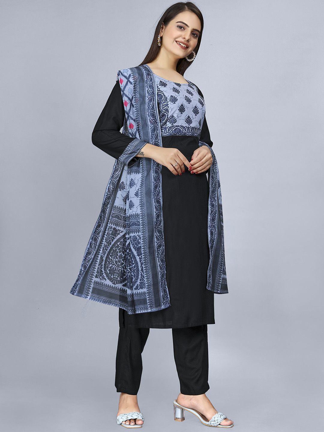 amrutvarsha creation women black printed regular kurta with palazzos & with dupatta