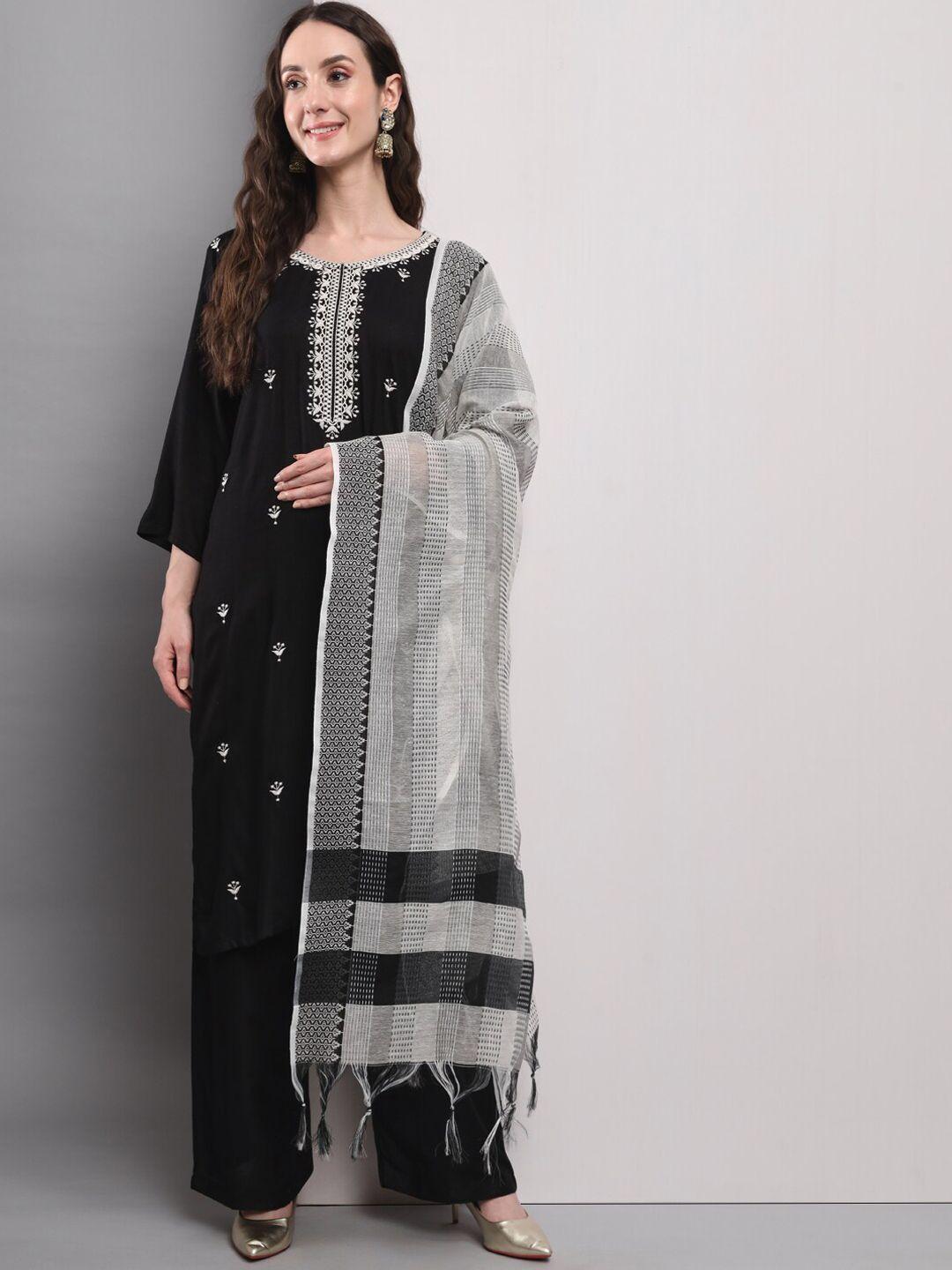 amrutvarsha creation women black printed regular kurta with palazzos & with dupatta