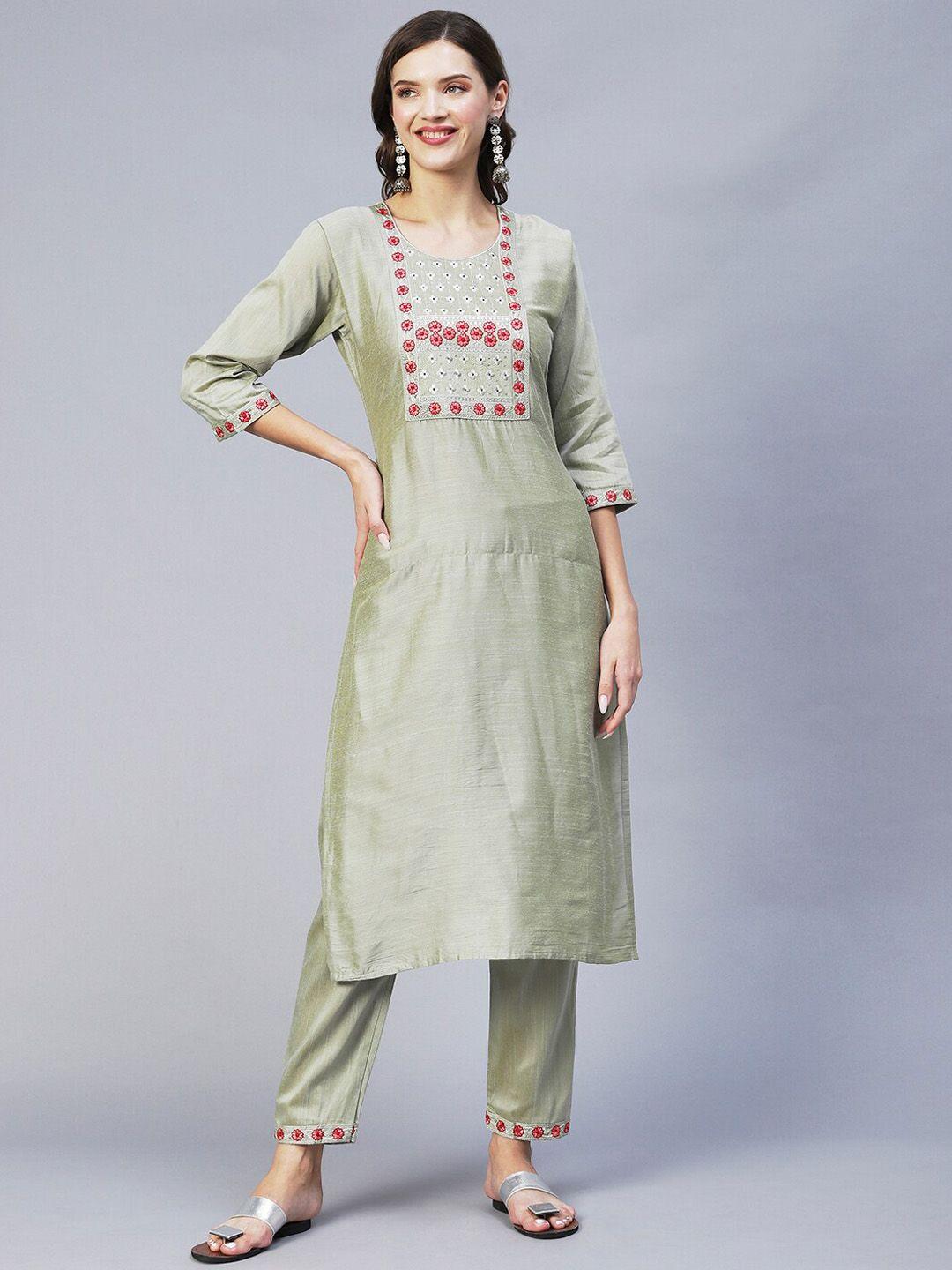 amrutvarsha creation women green embroidered regular kurta with palazzos