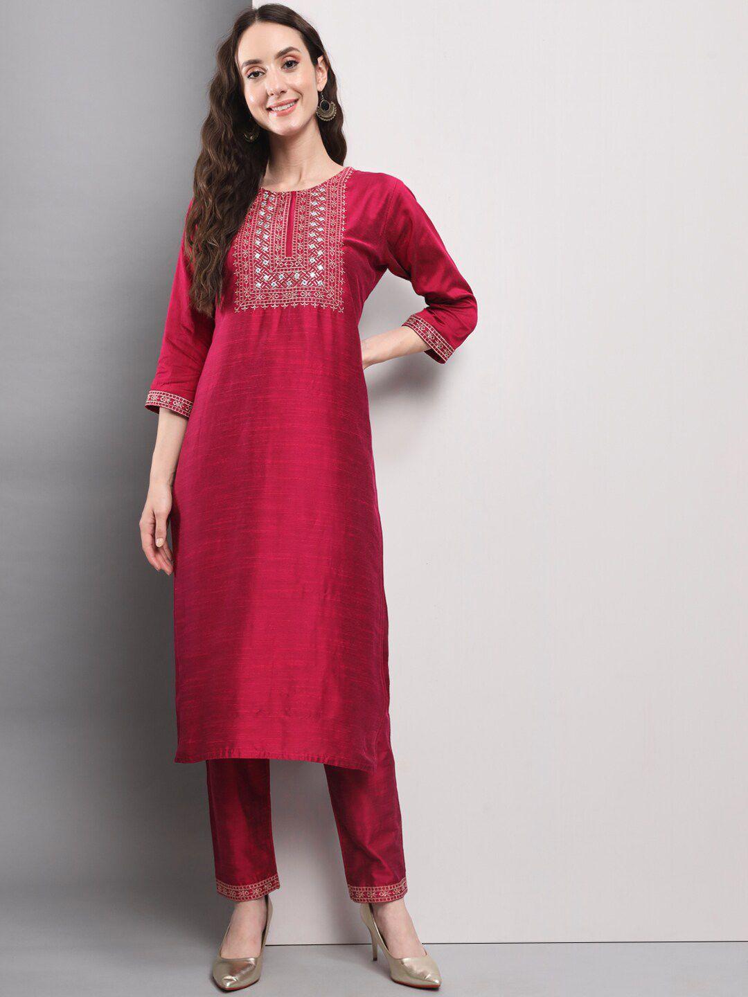 amrutvarsha creation women magenta embroidered regular kurta with palazzos