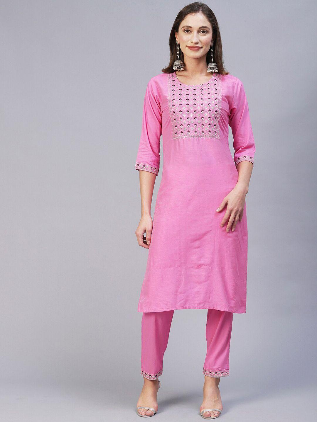 amrutvarsha creation women pink embroidered regular kurta with palazzos