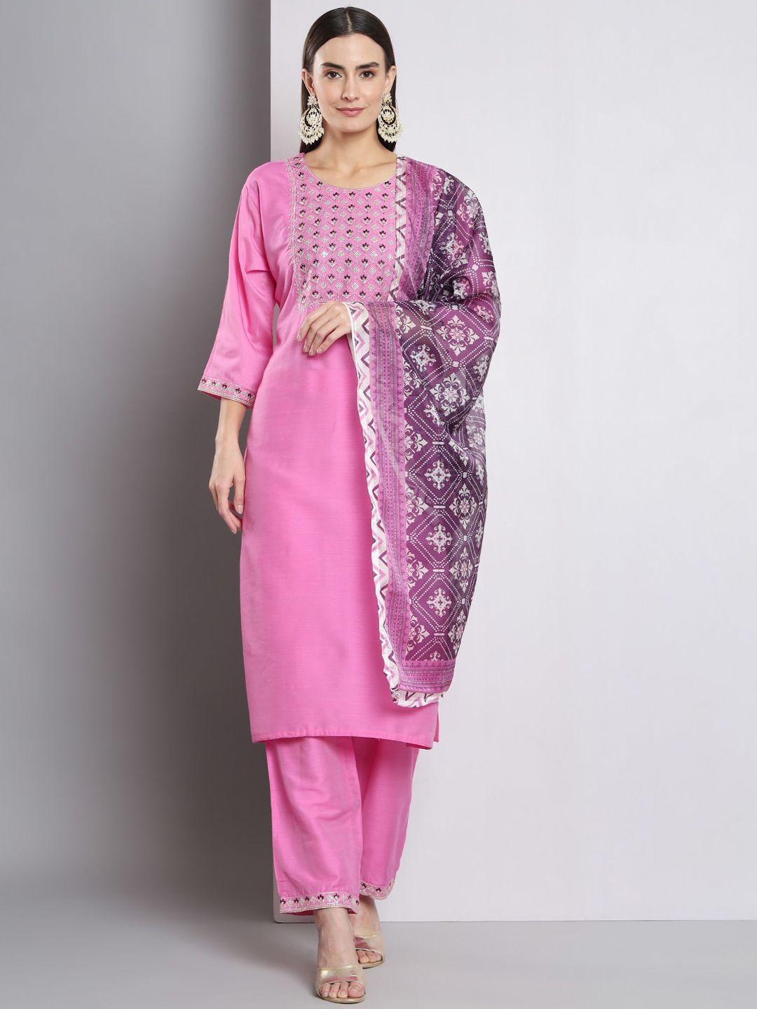 amrutvarsha creation women pink embroidered regular kurta with trousers & with dupatta