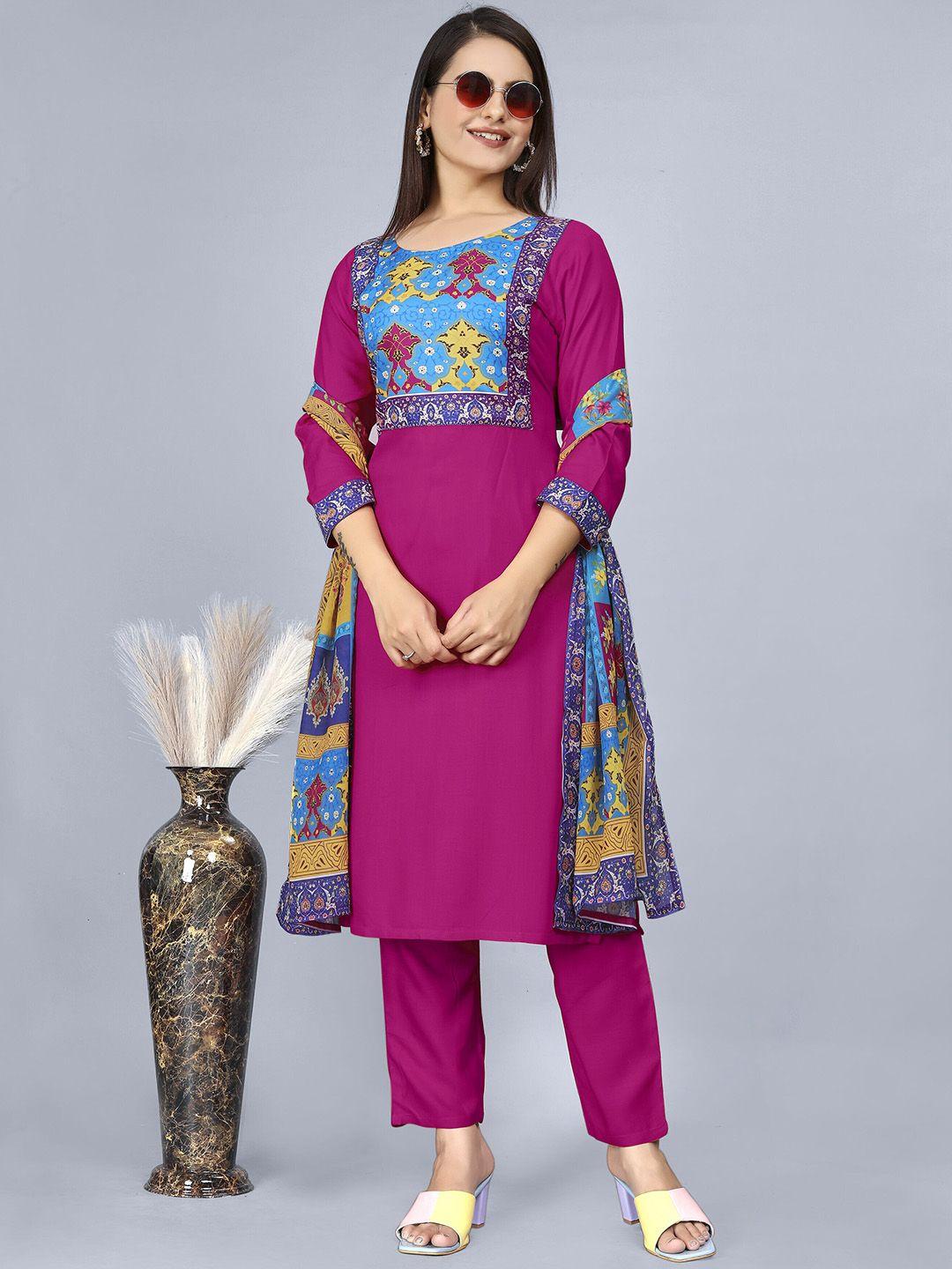 amrutvarsha creation women pink printed regular kurta with palazzos & with dupatta