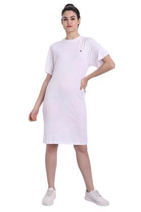 amswan premium cotton half sleeve flared  dresses - white