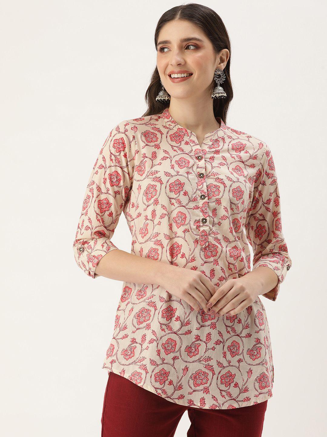 amukti mandarin collar floral printed tunic