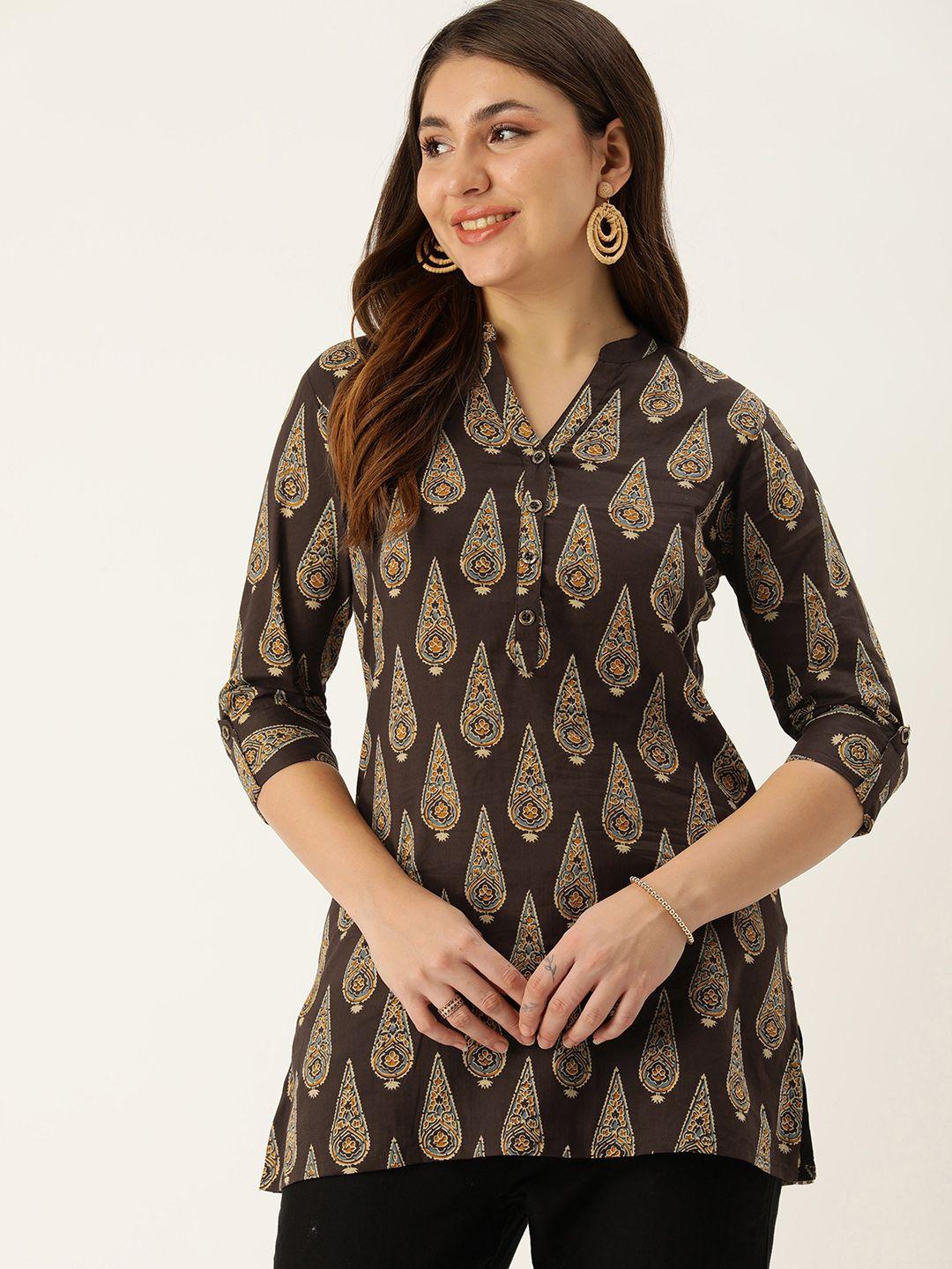 amukti mandarin collar printed ethnic tunic