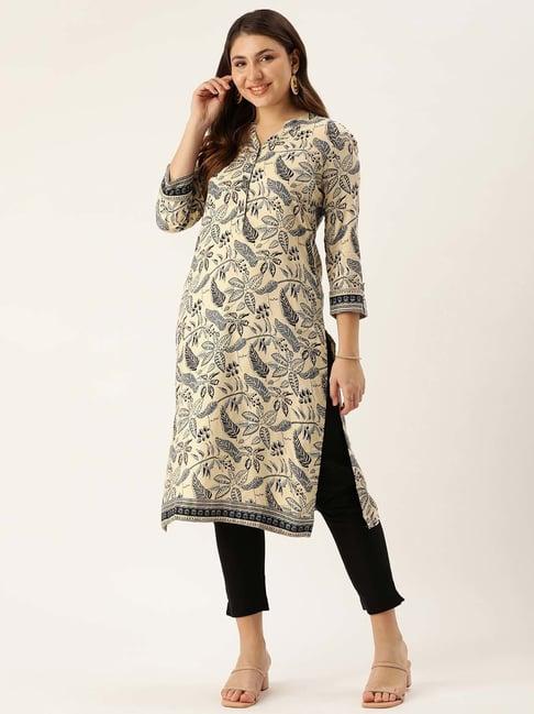 amukti beige printed a line kurta