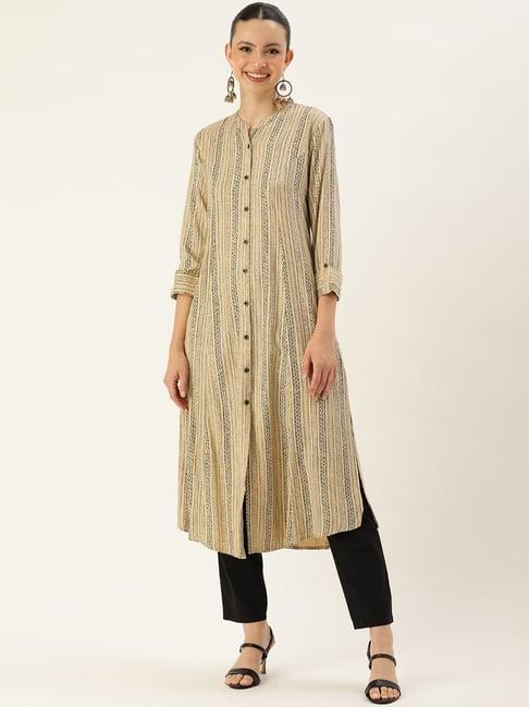 amukti beige printed a line kurta