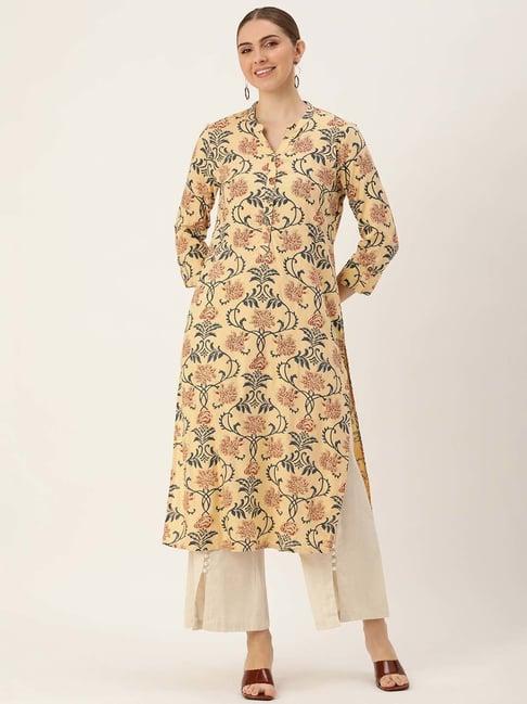 amukti beige printed a line kurta