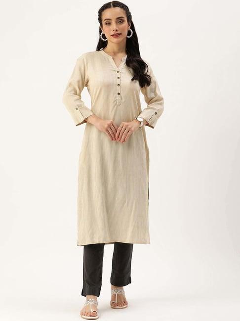 amukti beige printed straight kurta